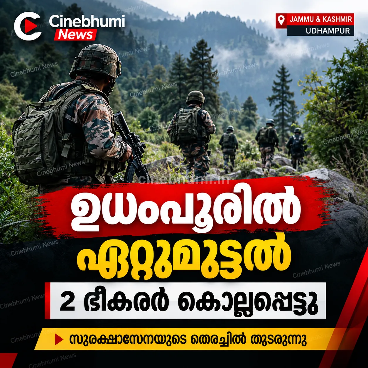 ഉധംപൂരിൽ സുരക്ഷാസേന–ഭീകരർ ഏറ്റുമുട്ടൽ; രണ്ട് ഭീകരർ കൊല്ലപ്പെട്ടു