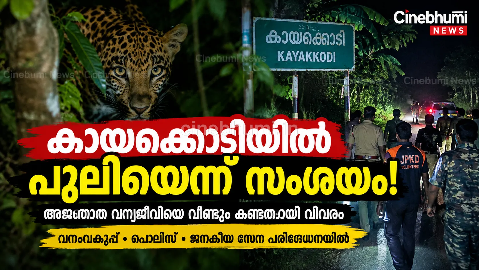 കായക്കൊടിയിൽ അജ്ഞാത വന്യജീവിയുടെ സാന്നിധ്യമെന്ന് സംശയം; ജാഗ്രതാ നിർദ്ദേശം