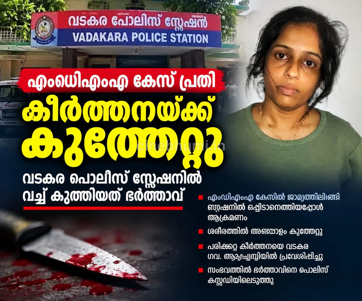 എംഡിഎംഎ കേസ് പ്രതി കീർത്തനയ്ക്ക് കുത്തേറ്റു;