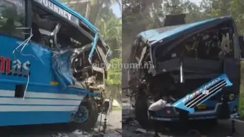 കൊയിലാണ്ടി വെങ്ങളം പാലത്തിന് മുകളില്‍ ടിപ്പര്‍ ലോറിയും സ്വകാര്യ ബസും കൂട്ടിയിടിച്ച് അപകടം; യാത്രക്കാര്‍ക്ക് പരിക്ക്